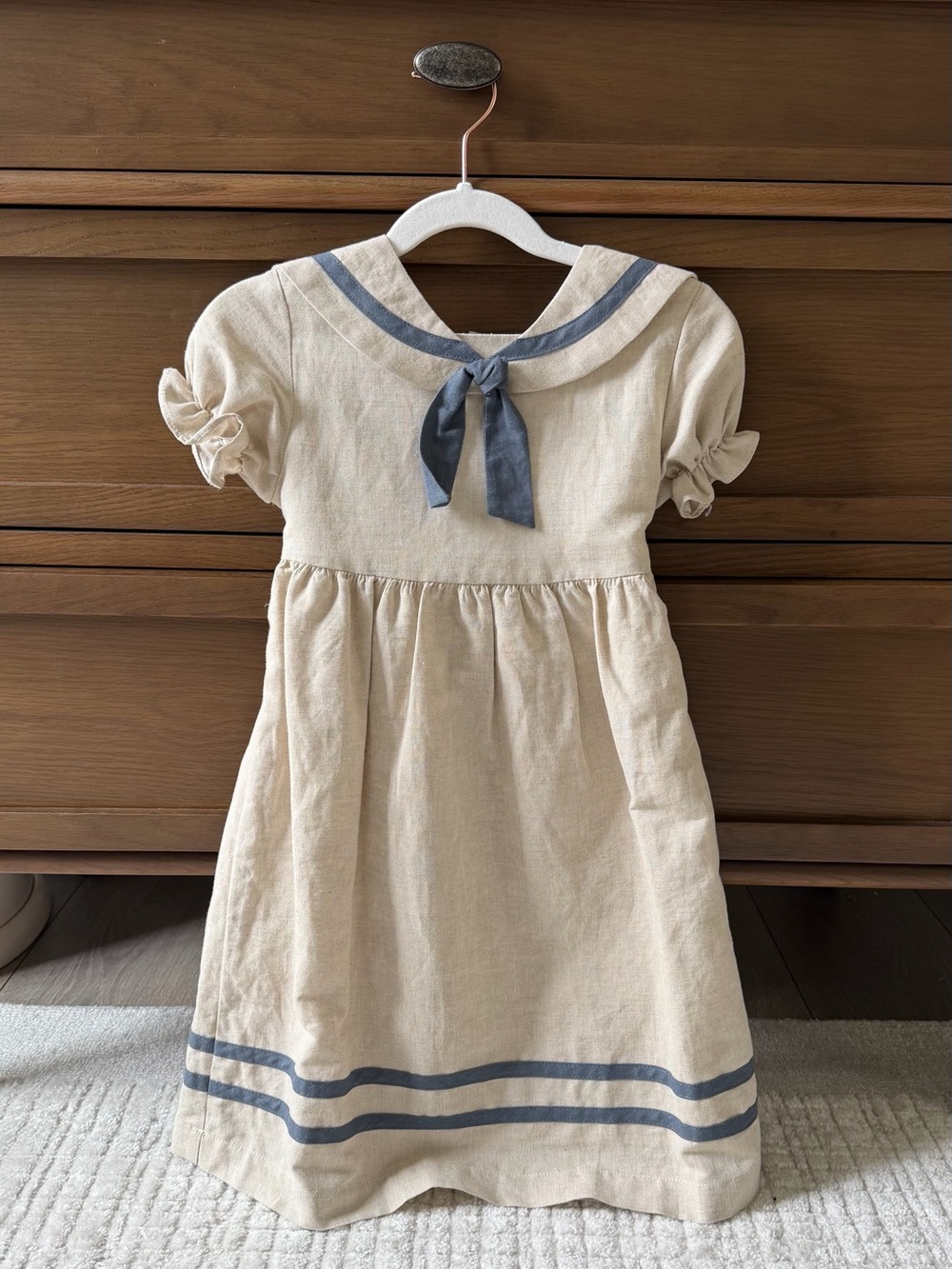 Classic Cream Sailor Dress with Blue Trim - Kids